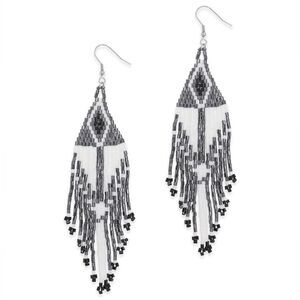 Southwestern Boho Seed Bead Tassel Dangling Statement French Wire Hook Earrings